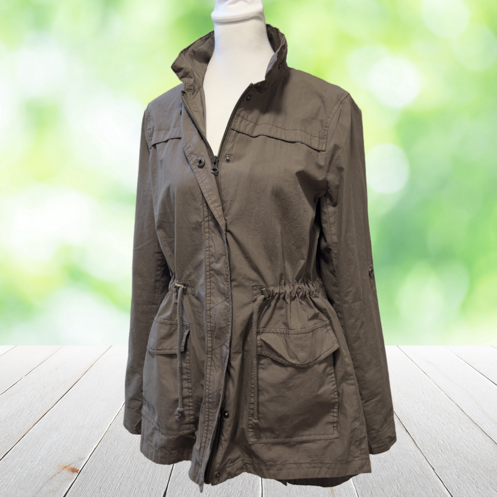 Vintage Y2K BKE Cargo Jacket Utility Field Anorak Military Drawstring Olive Sz S